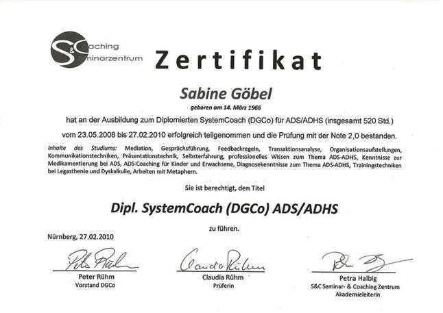 Zertifikat Diplomierten SystemCoach
