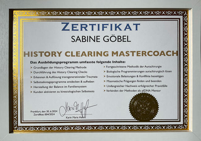 Zertifikat History Clearing Mastercoach Zertifikat History Clearing Mastercoach
